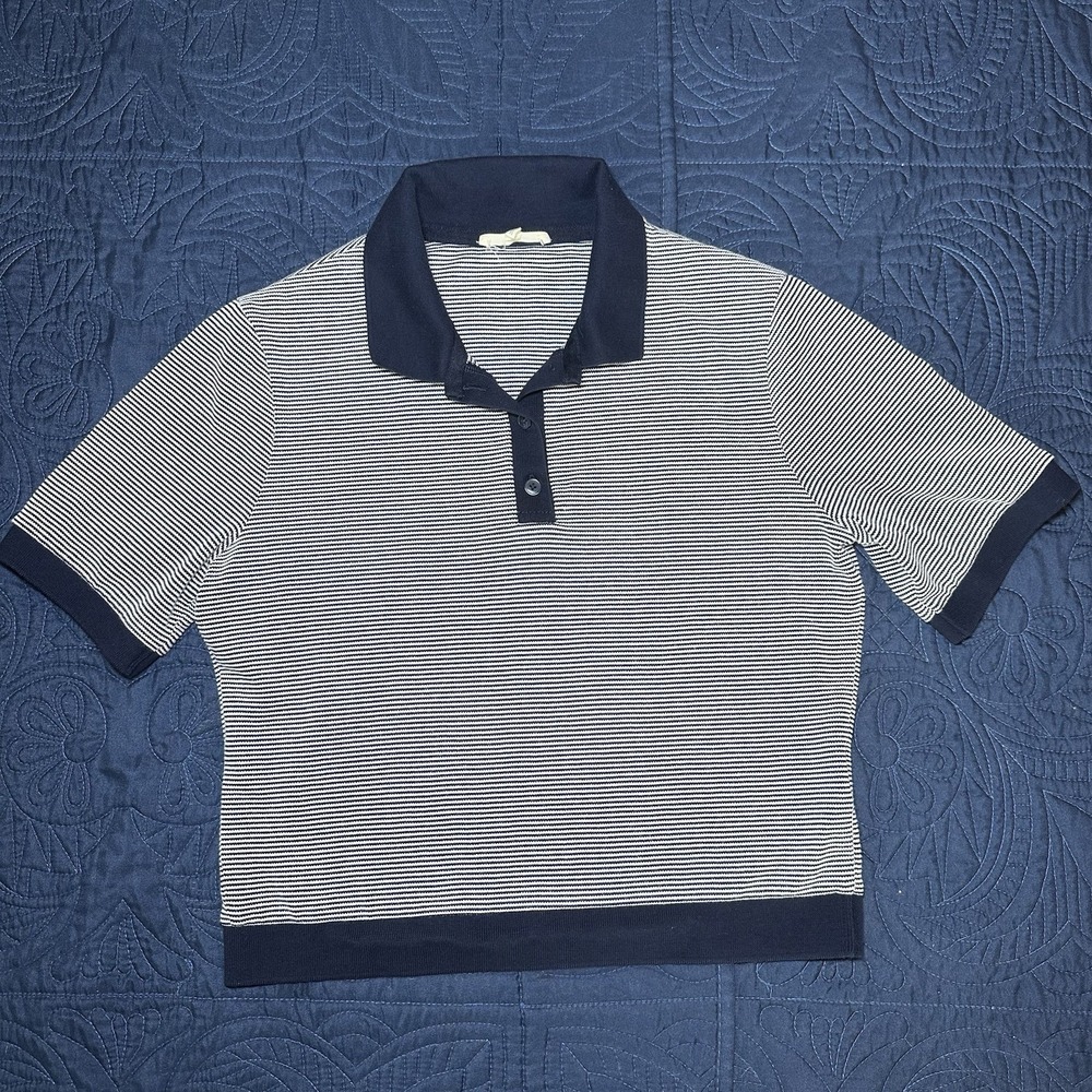 Madewell Womens Striped Knit Cropped Polo Navy White Short Sleeve Ribbed Size S - Picture 2 of 8
